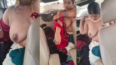 Outdoor xx video of a hotwife changing clothes in a car